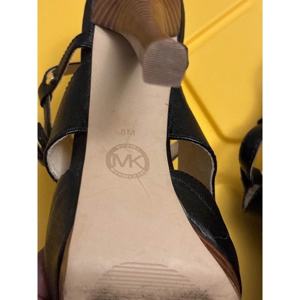 Michael Kors‎ Black Leather Strappy Peep Toe Platform High Heels 8M